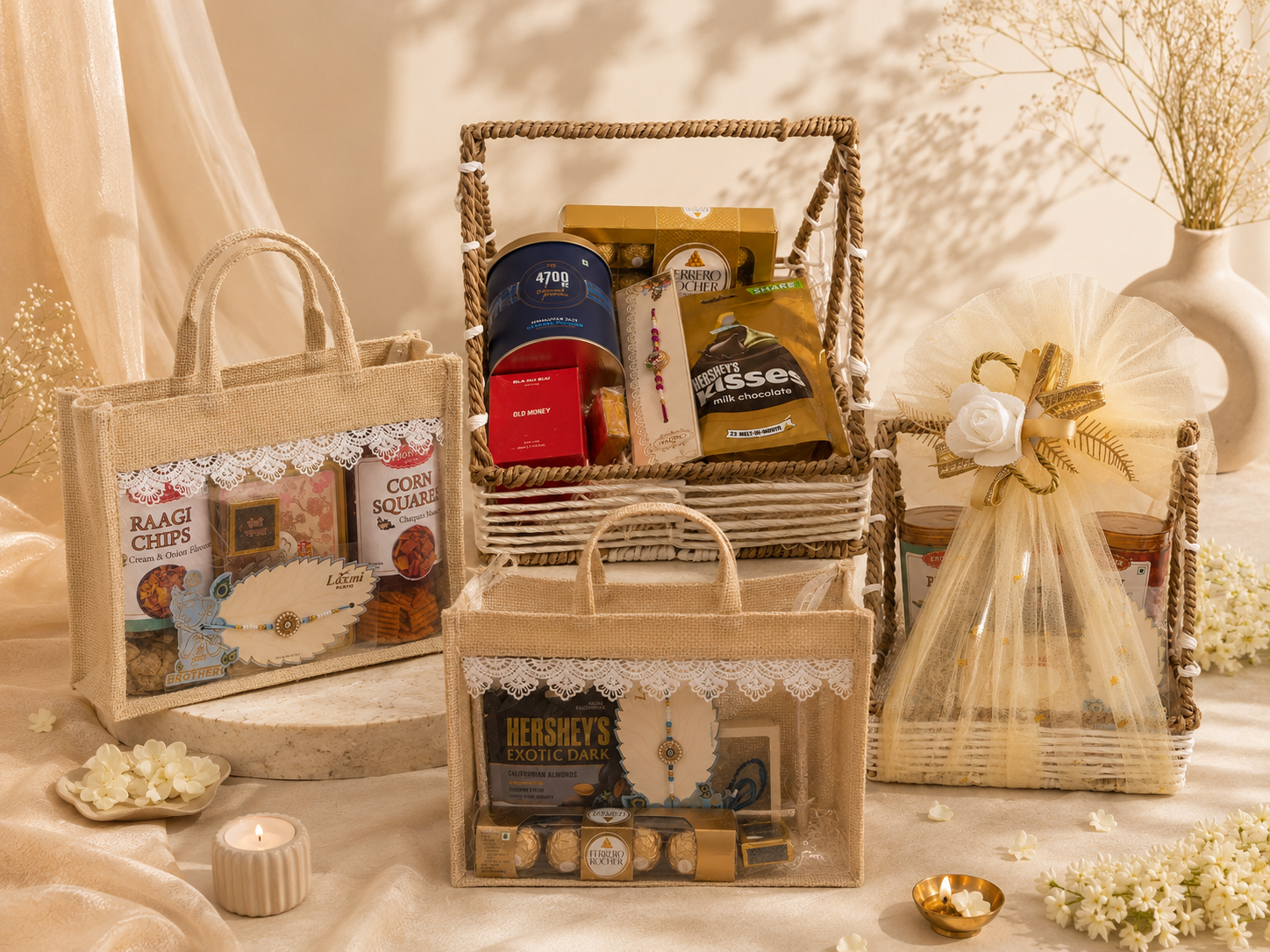 A pastel gift box tied with a sage ribbon